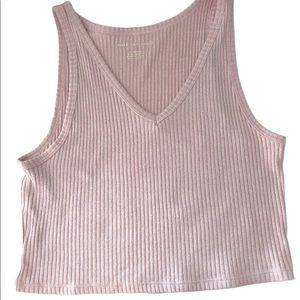 NWOT AE Cropped Pink V Neck Tank Top